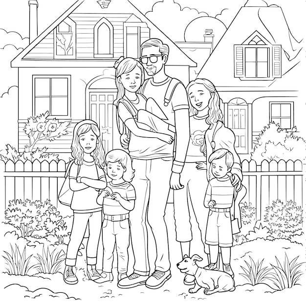 Premium vector illustartion coloring book page family