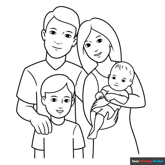 Family coloring page easy drawing guides