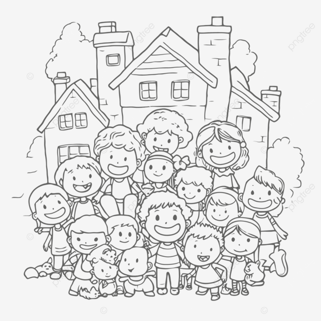 Cartoon children coloring pages printable house of the family coloring page outline sketch drawing vector car drawing cartoon drawing house drawing png and vector with transparent background for free download