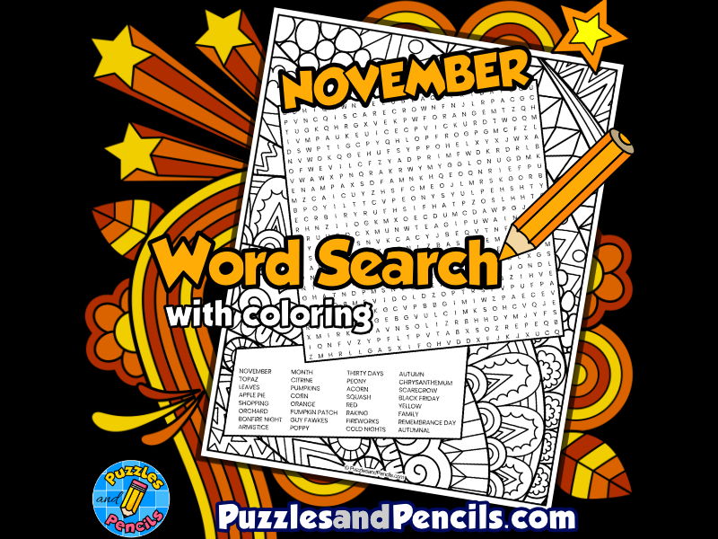 November word search puzzle with colouring activity november wordsearch teaching resources