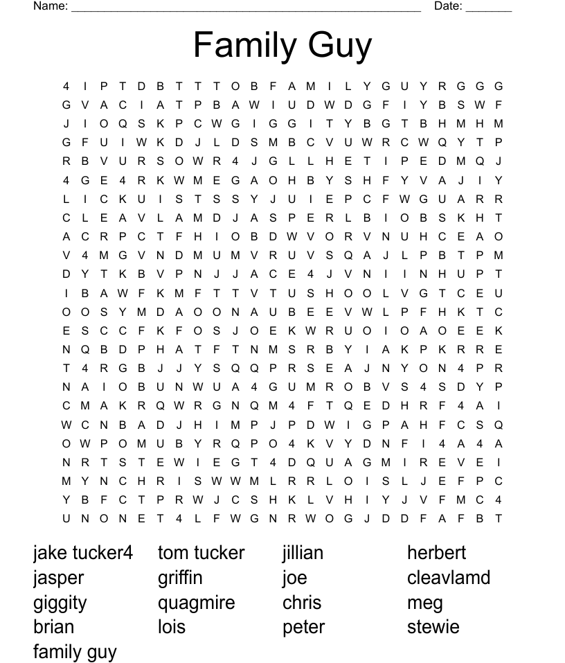 Family guy word search