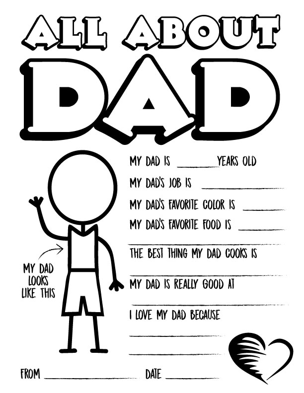 Fathers day questionnaire coloring page