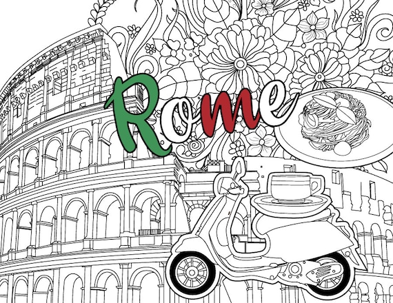 Romeitaly coloring page for adults and kidscoloring sheetdigital printablepdf coloring pagecolosseum printable diy colouring page download now