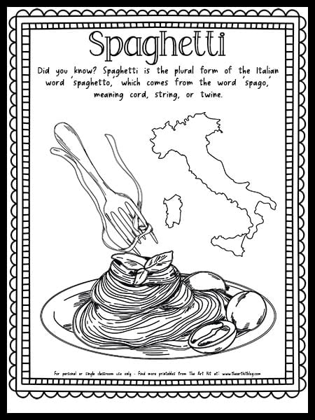 National spaghetti day free printable coloring page â the art kit