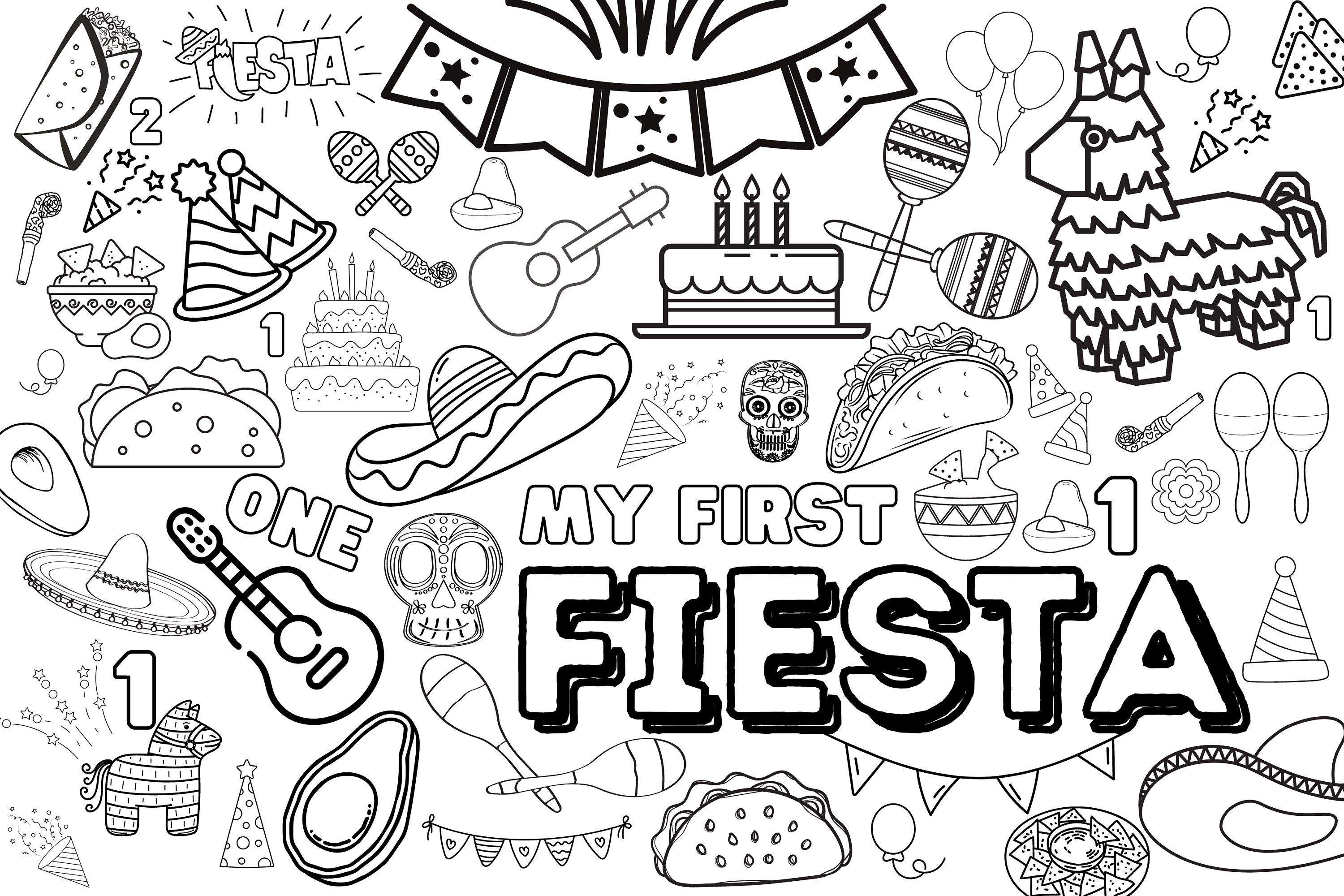 Huge first fiesta coloring poster for kids adults great for family time girls boys arts and crafts senior care facilities schools