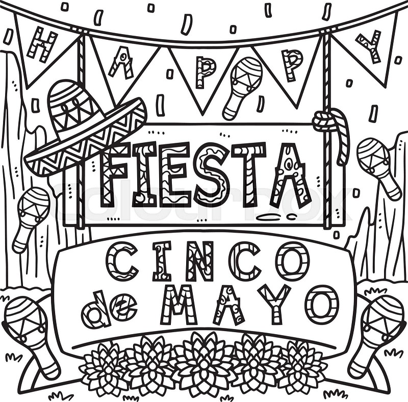 Cinco de mayo fiesta coloring page for kids stock vector