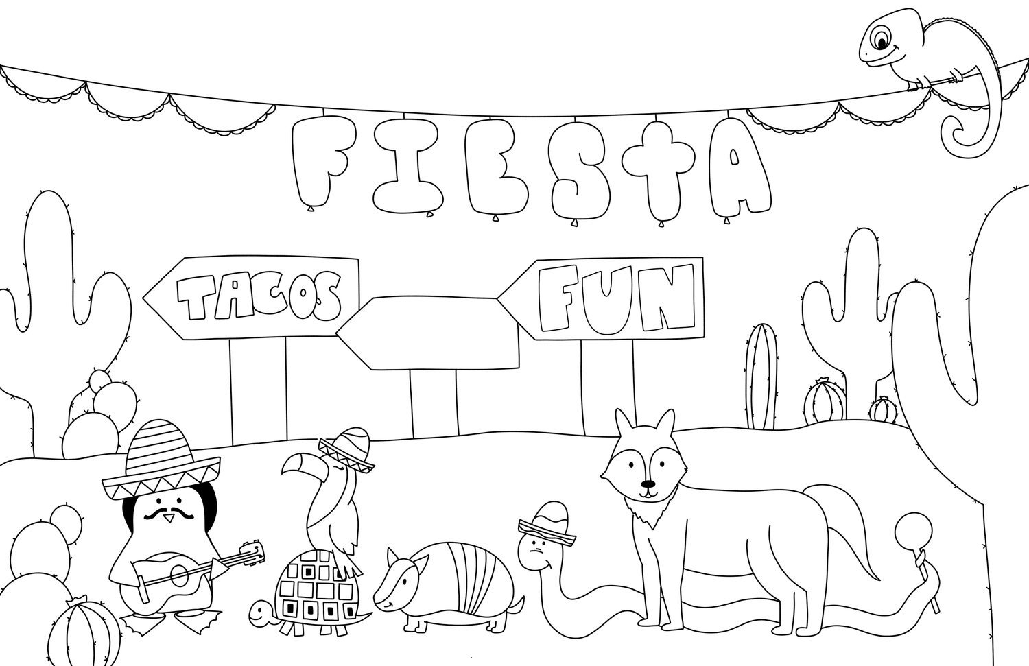 Fiesta party loring page digital â the doodle shop