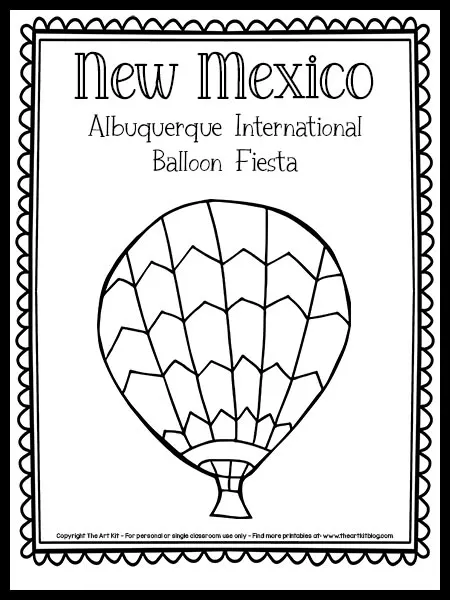 New mexico hot air balloon coloring page for the albuquerque international balloon fiesta free printable â the art kit