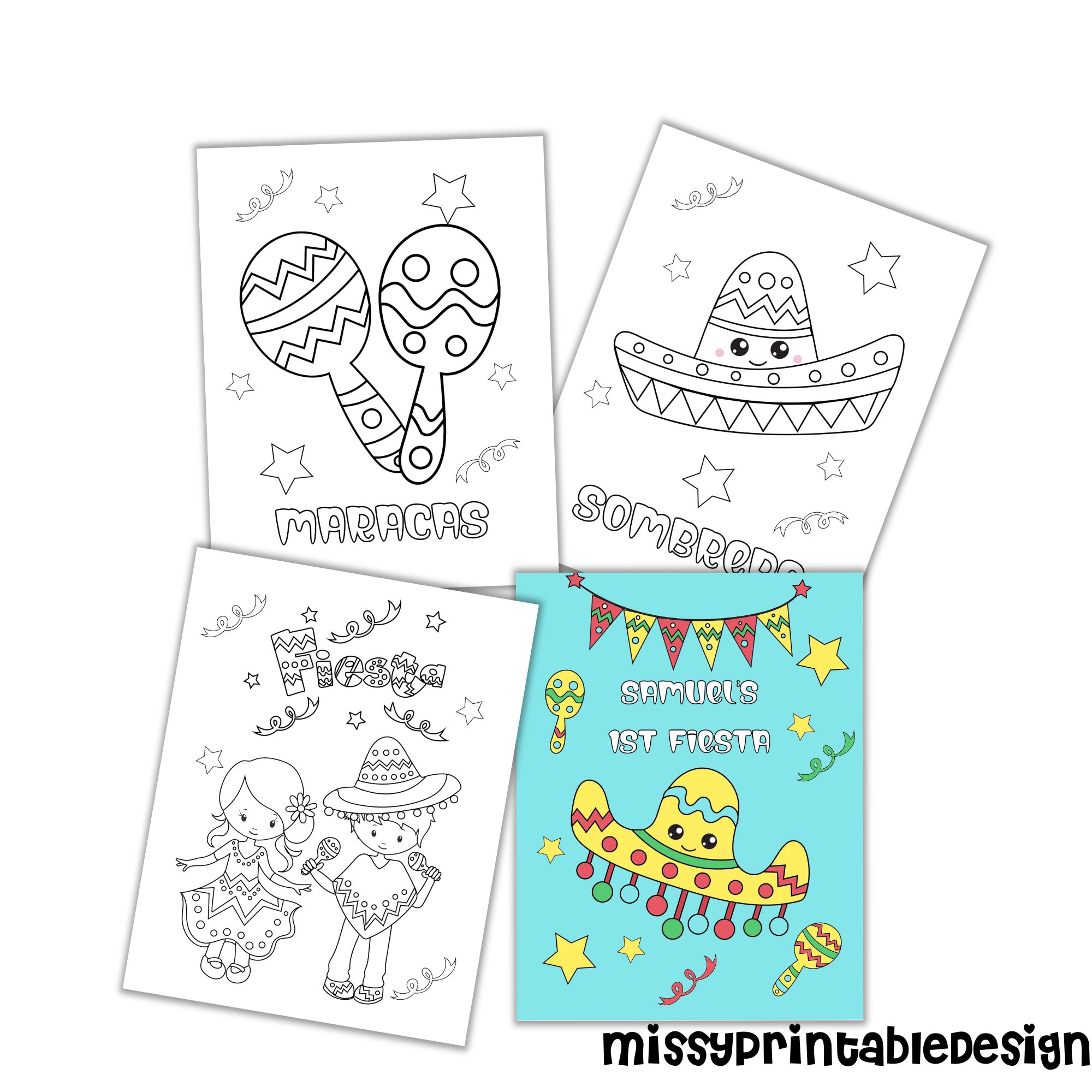 Personalized fiesta party coloring pages custom fiesta birthday party coloring pages coloring pages for kids