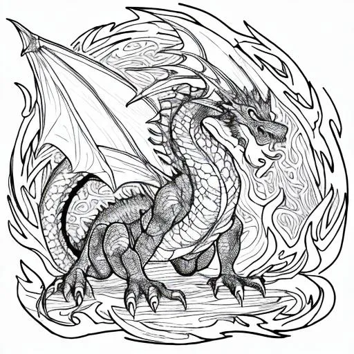 Chinese dragon stencil drawing monochrome