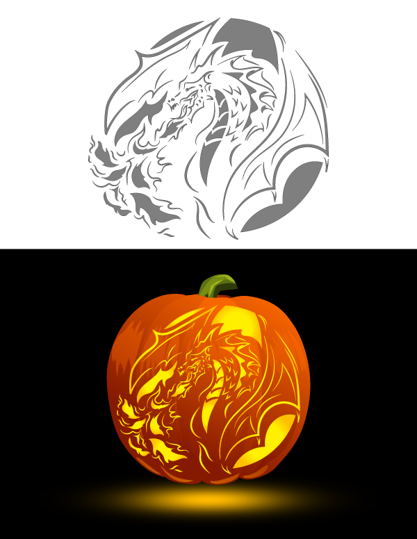 Printable fire breathing dragon pumpkin stencil
