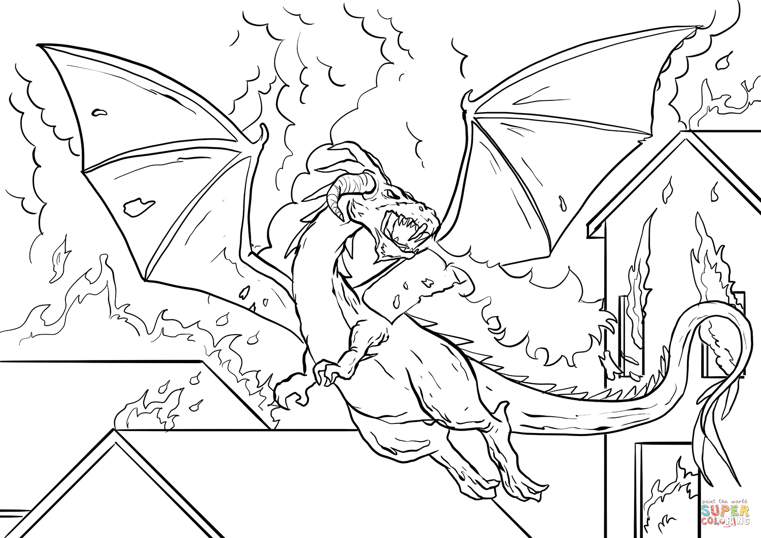 Fire breathing dragon coloring page free printable coloring pages