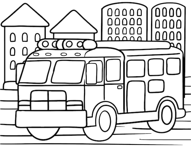 Premium vector fire truck coloring page for kids line art vector blank printable design for children to fill in