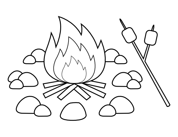 Printable campfire and marshmallows coloring page