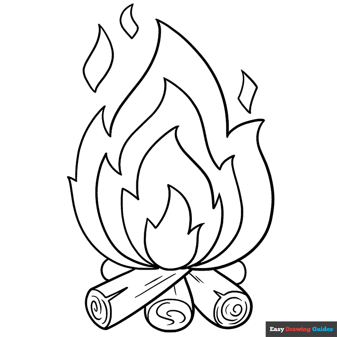 Fire coloring page easy drawing guides