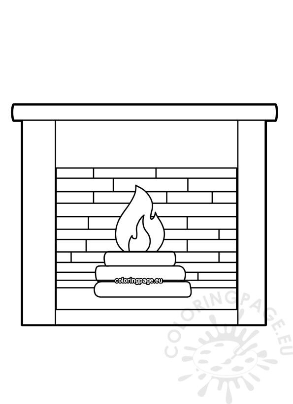 Printable fireplace template coloring page