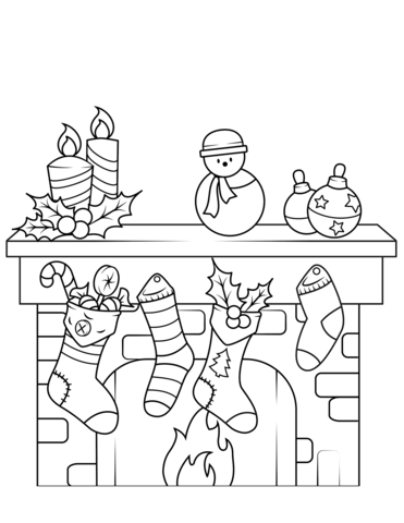Christmas fireplace coloring page free printable coloring pages