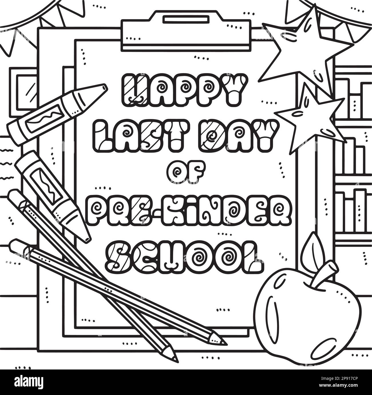 Happy last day of pre k school coloring page stock vector image art
