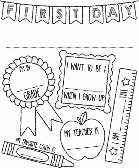First day of school sign coloring page