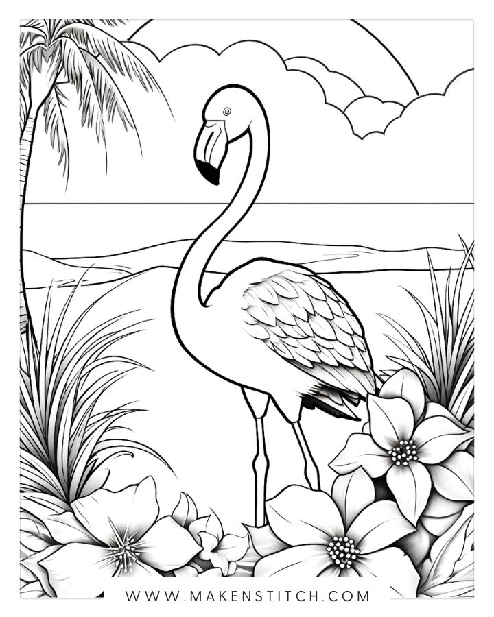 Free flamingo coloring pages for kids and adults