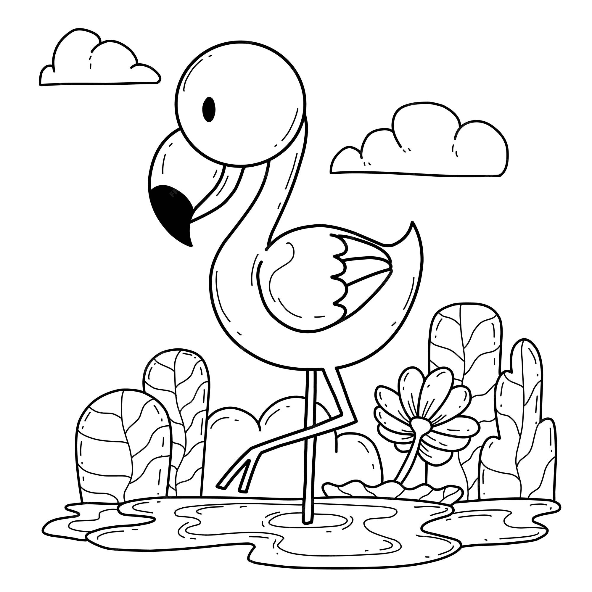 Premium vector coloring book page illustration flamingo