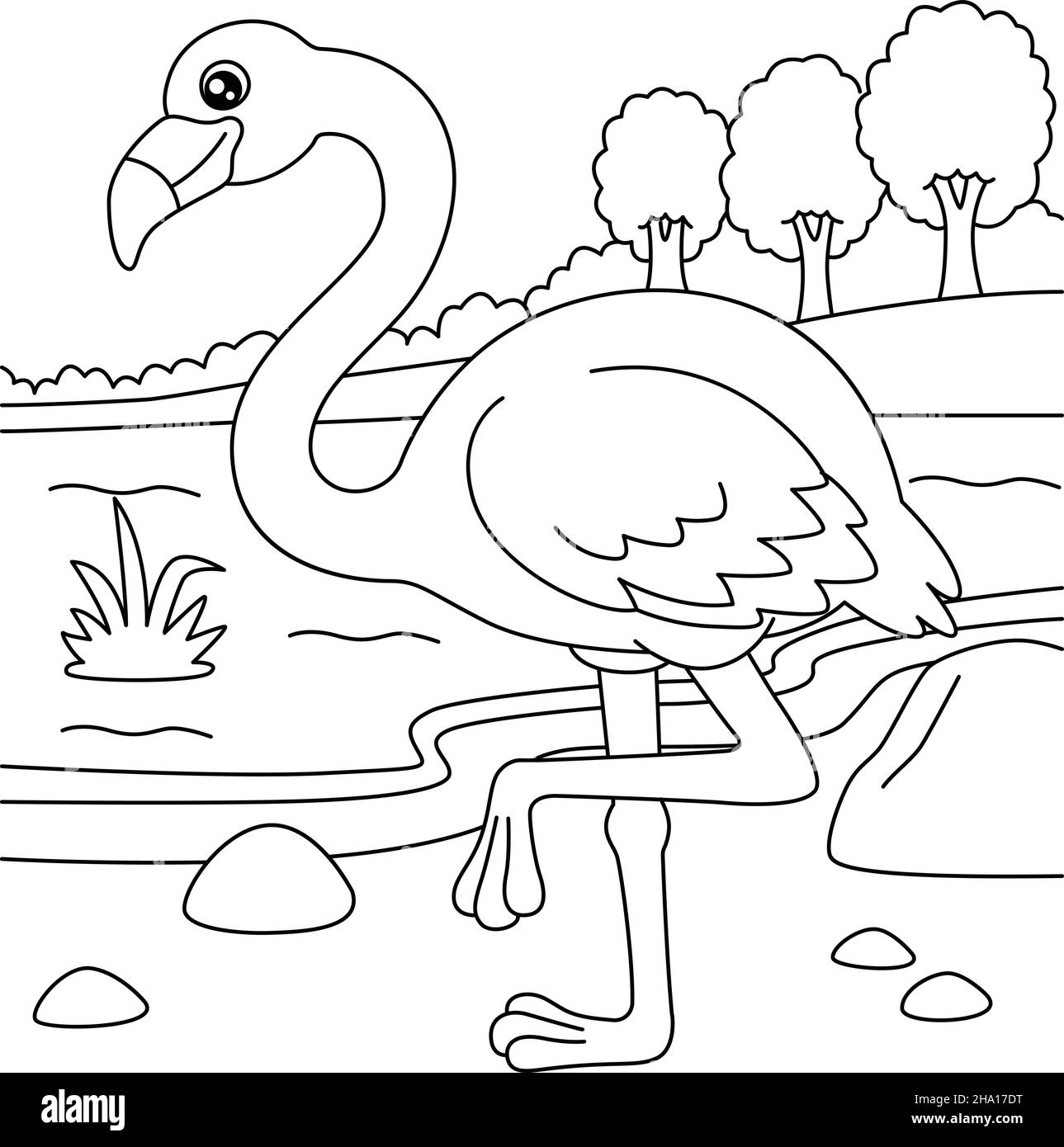 Flamingo coloring page for kids stock vector image art