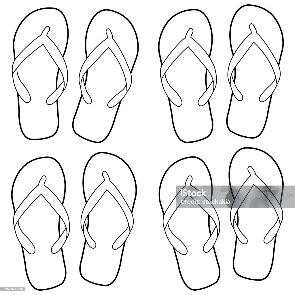 Summer flip flops vector black and white coloring page stock illustration
