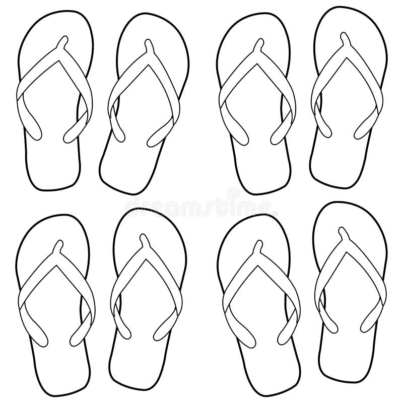 Summer flip flops black and white coloring page stock vector