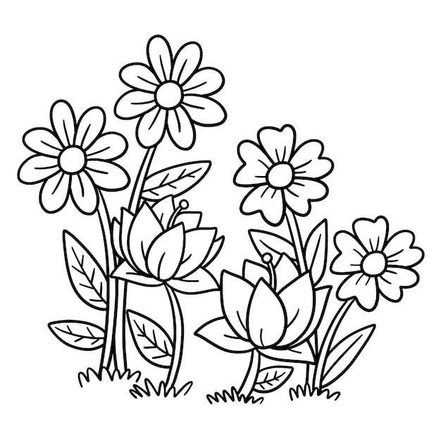 Premium vector spring flower isolated coloring page for kids
