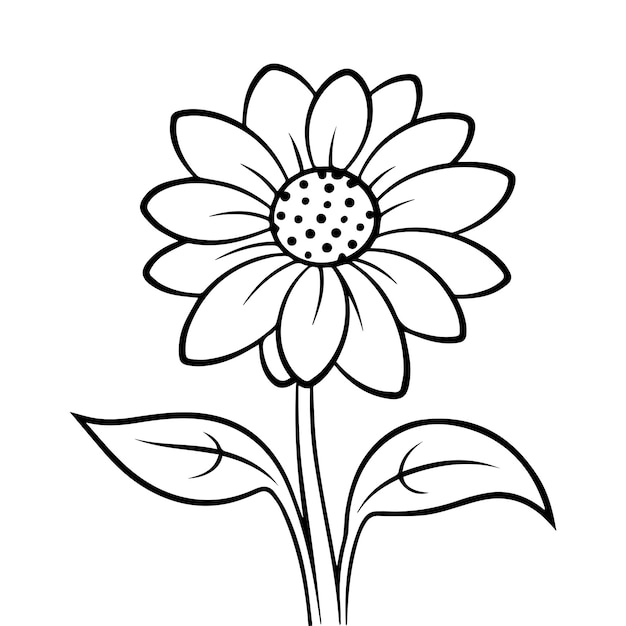 Premium vector coloring page of a flower with a green leaf