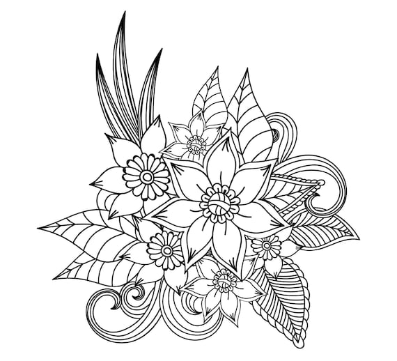 Flower coloring page printable flower design coloring page for kids adults