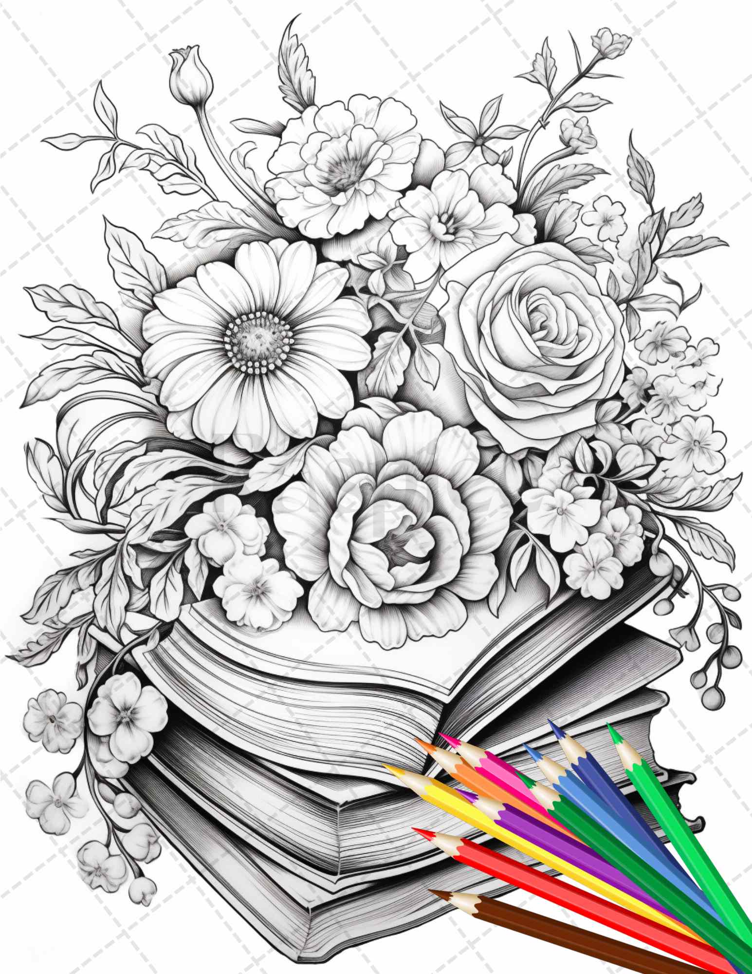 Book flowers coloring pages printable for adults grayscale colorin â coloring