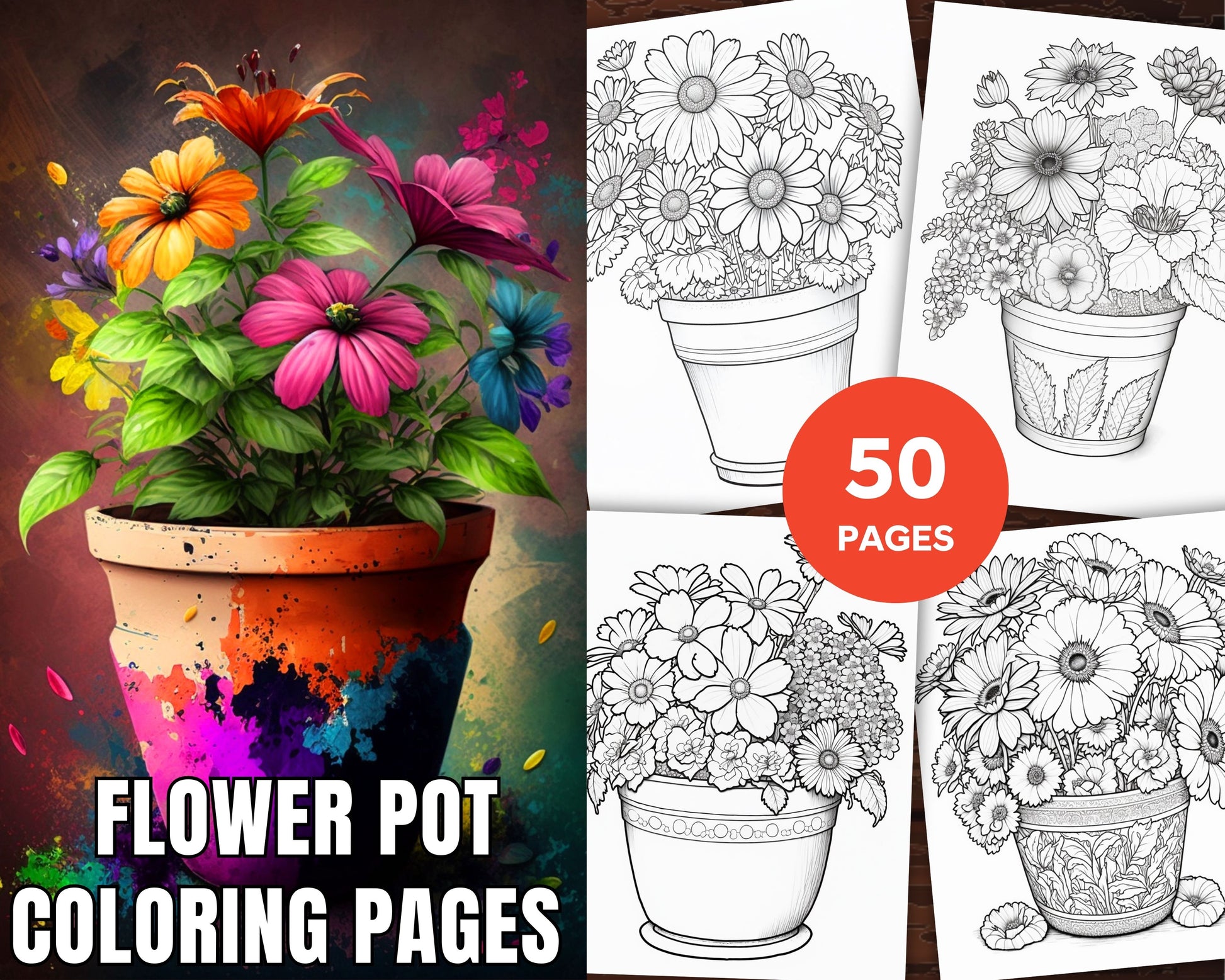 Printable flower pot coloring pages for adults and kids printable â coloring