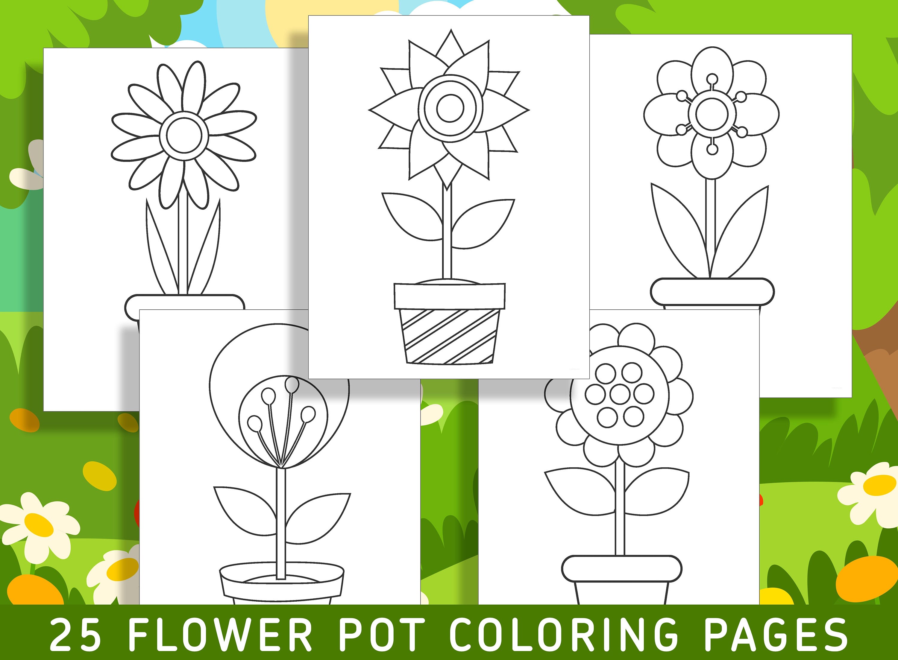 Fun and creative flower pot coloring pages for preschool