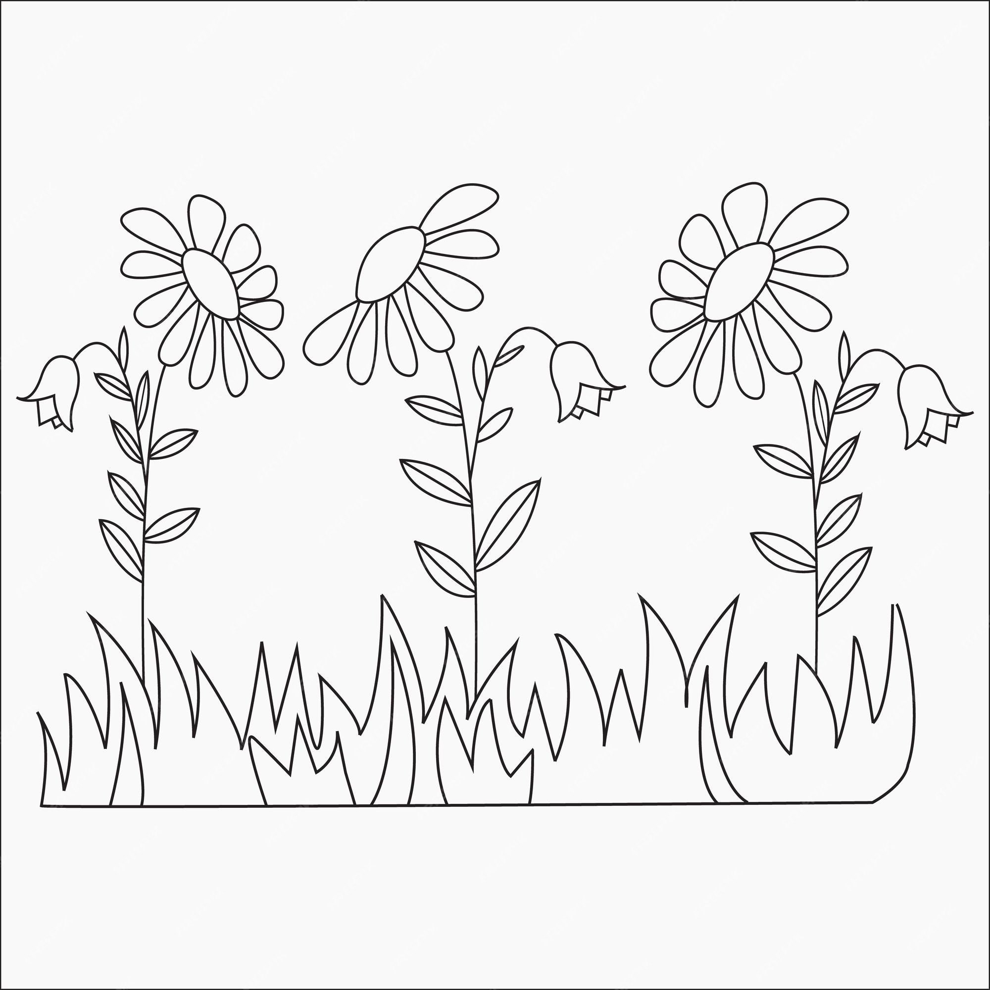 Premium vector beautiful easy flowers coloring book for preschool children cute educational flowers coloring page