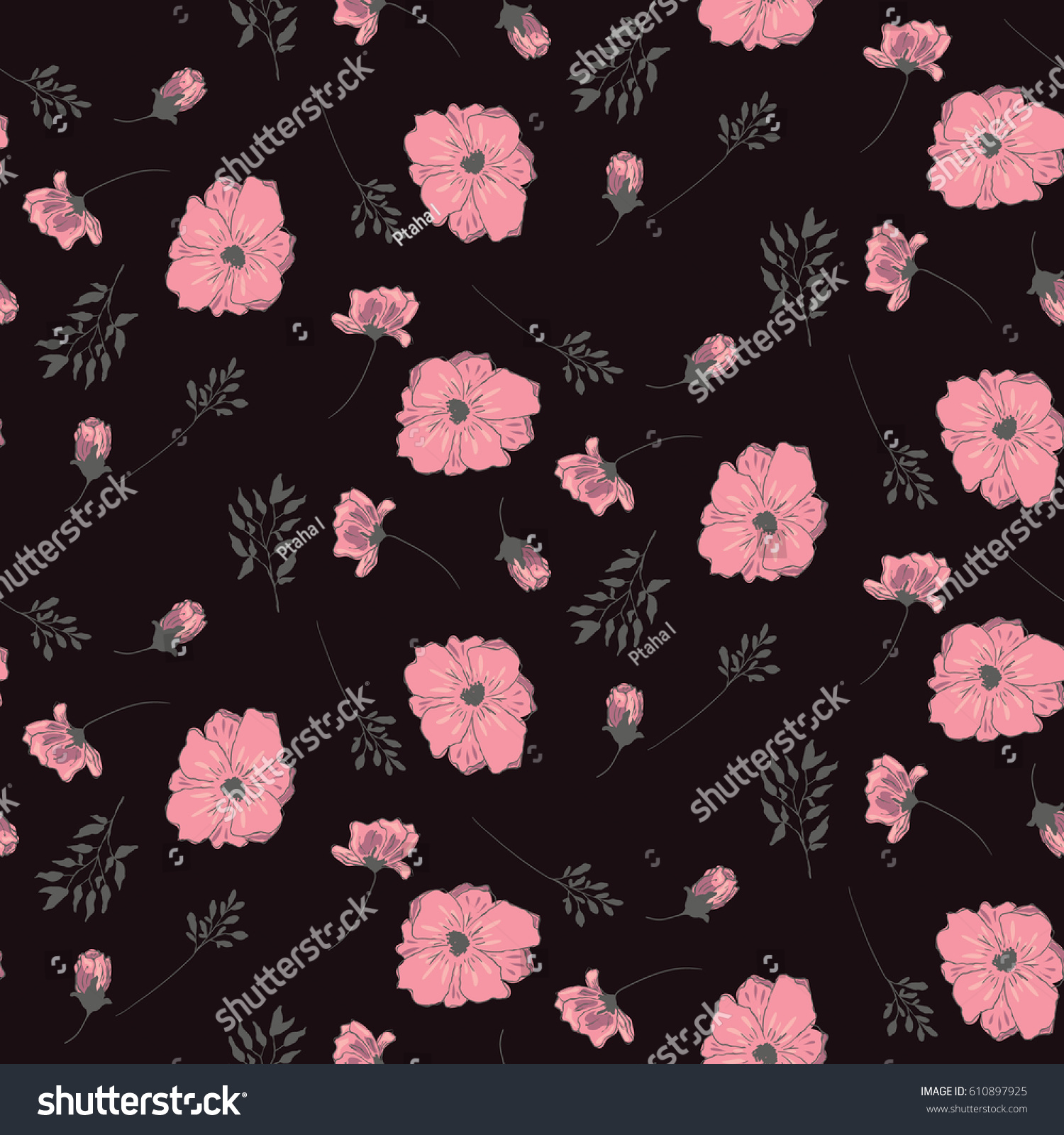 Pink flowers on black background floral stock vector royalty free