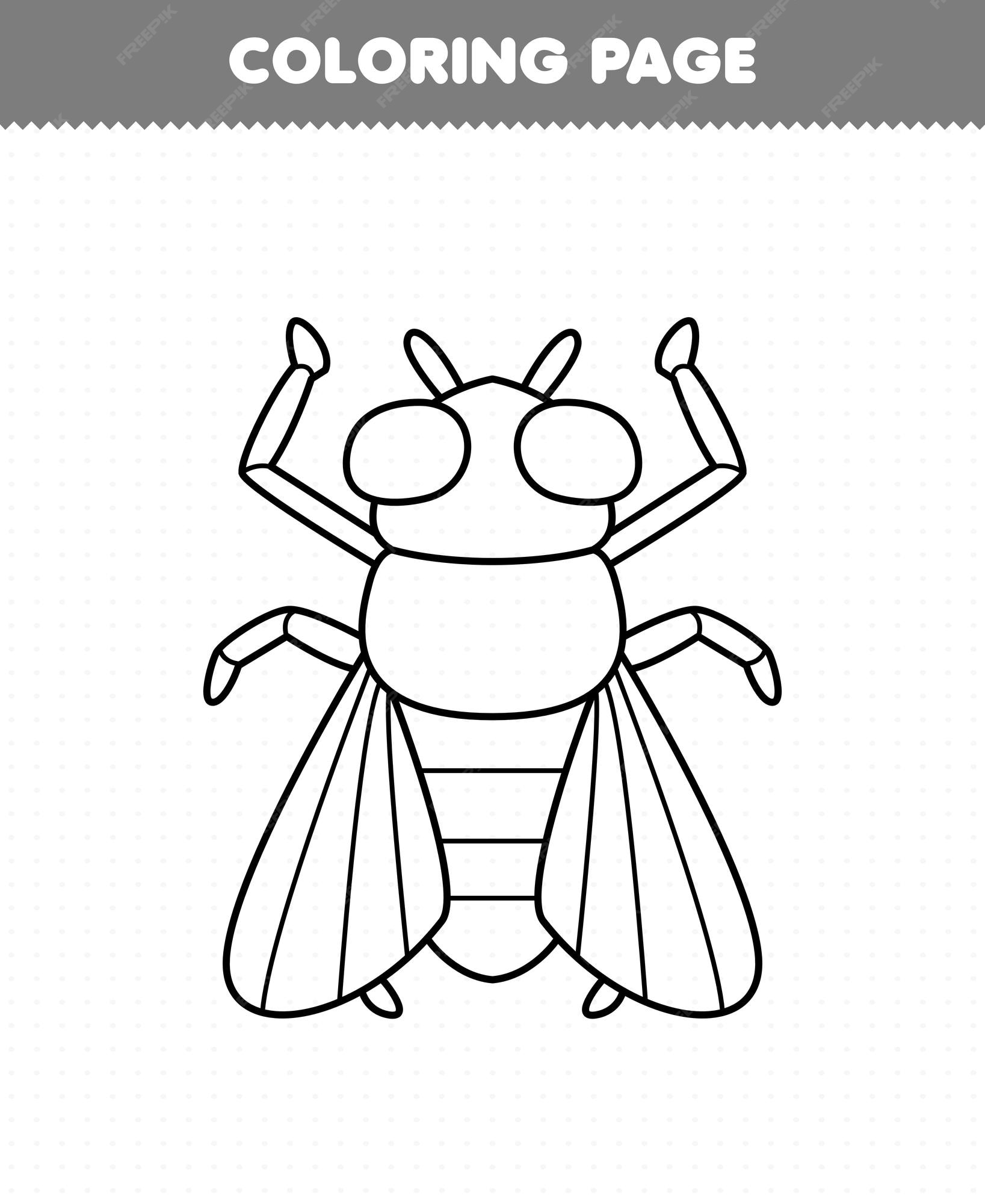 Premium vector education game for children coloring page of cute cartoon fly line art printable bug worksheet