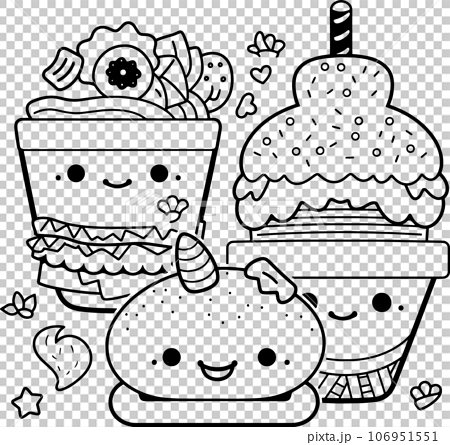 Cute fast food black and white coloring page