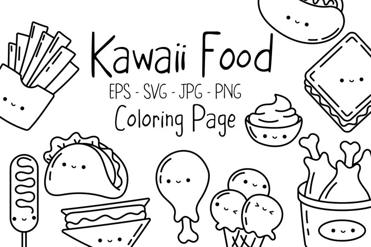 Kawaii sticker fast food set coloring page