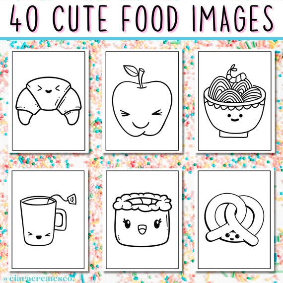 Cute food coloring pages food coloring pages for kids birthday party activity printable coloring book kawaii food coloring pages