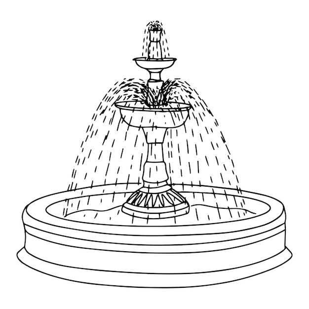 Premium vector the classic water fountain is made in the shape of a flower doodle style drawing