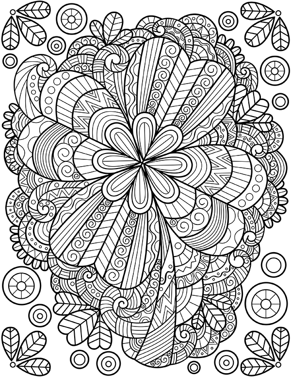 Printable four leaf clover adult coloring page