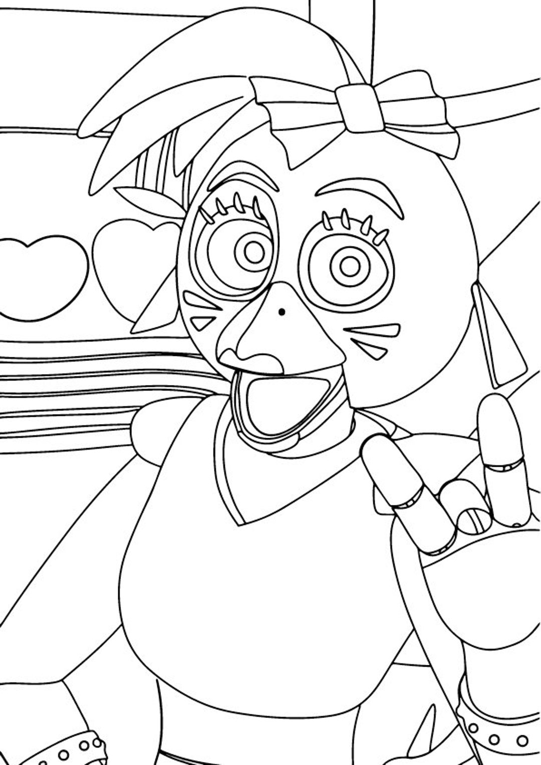 A digital downloadable adult colouring page five nights at freddys chica security breach