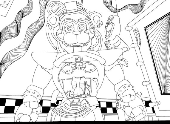 A fnaf security breach freddy fasbear digital downloadable adult colouring page instant download