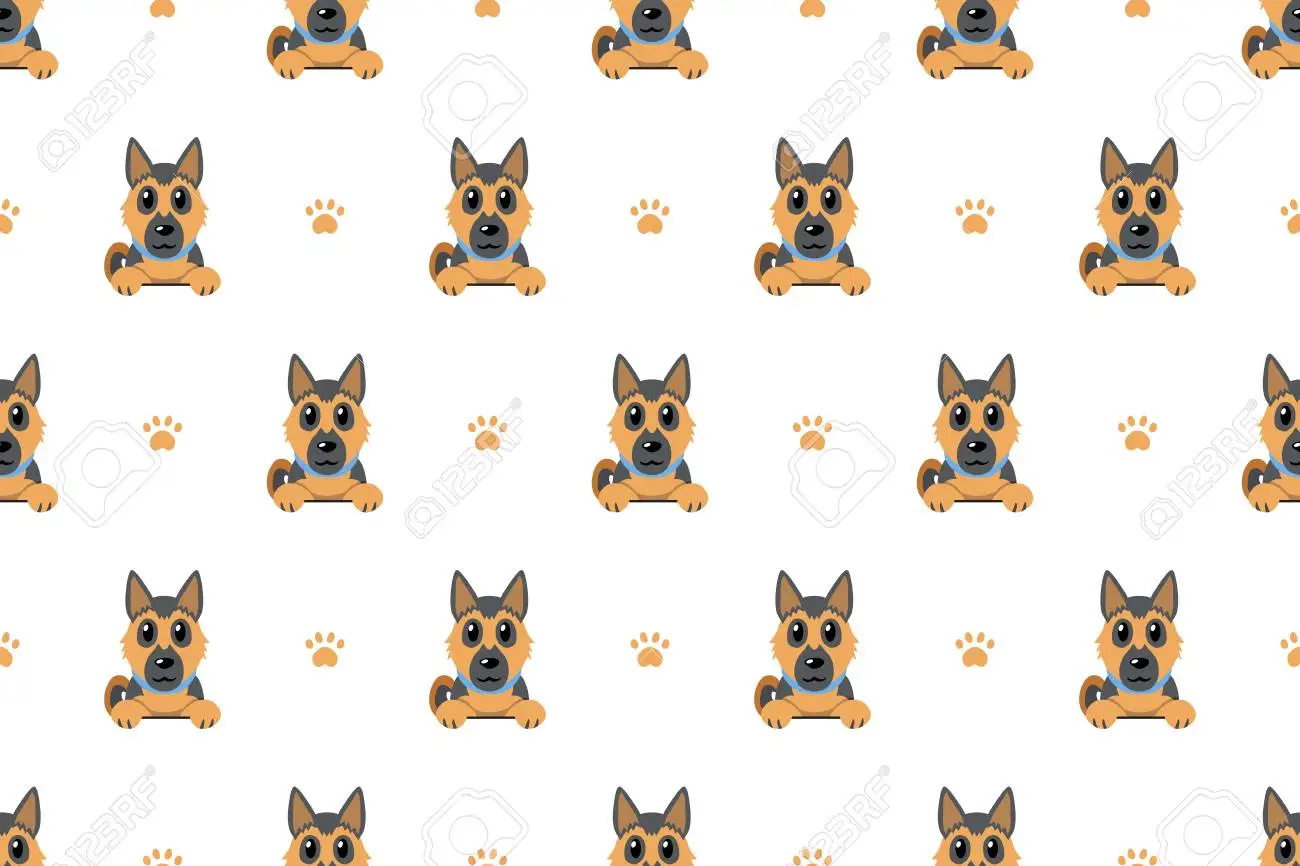 Vector cartoon character german shepherd dog seamless pattern background for design royalty free svg cliparts vectors and stock illustration image