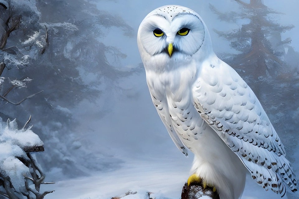 Owl bird snow