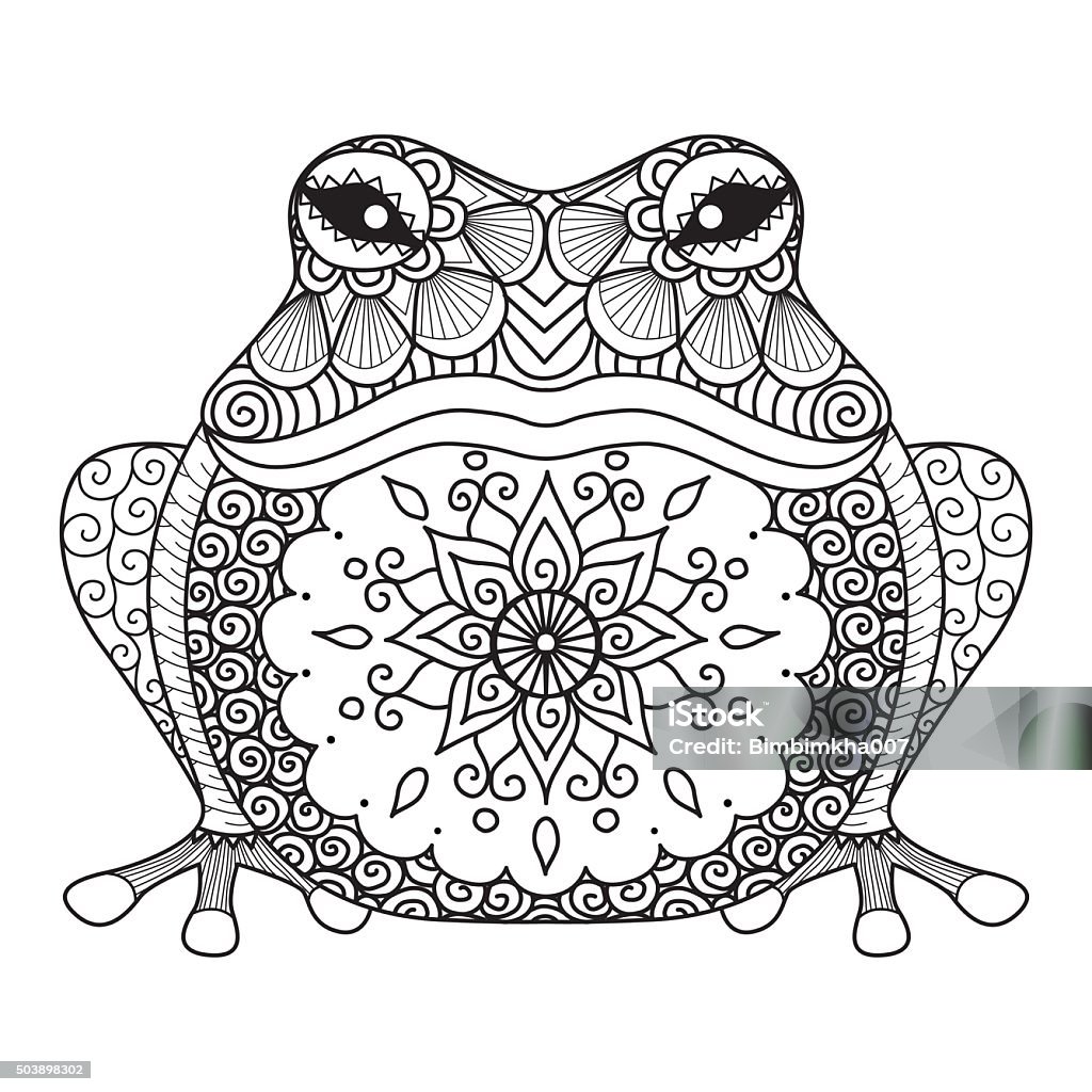 Hand drawn frog for coloring book for adult shirt design stock illustration