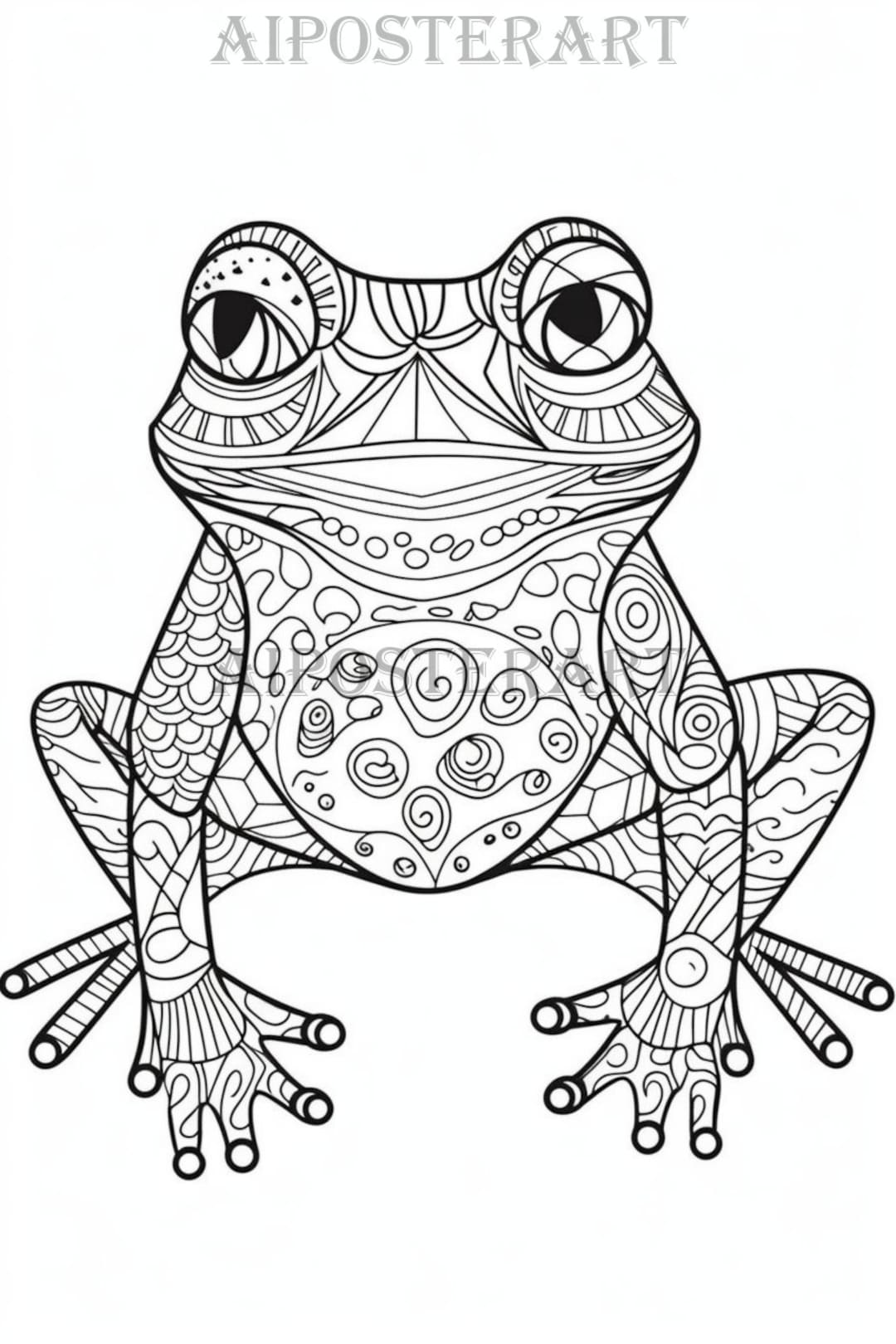 Cute cartoon patterned frog coloring sheet for adults kids printable coloring page mid