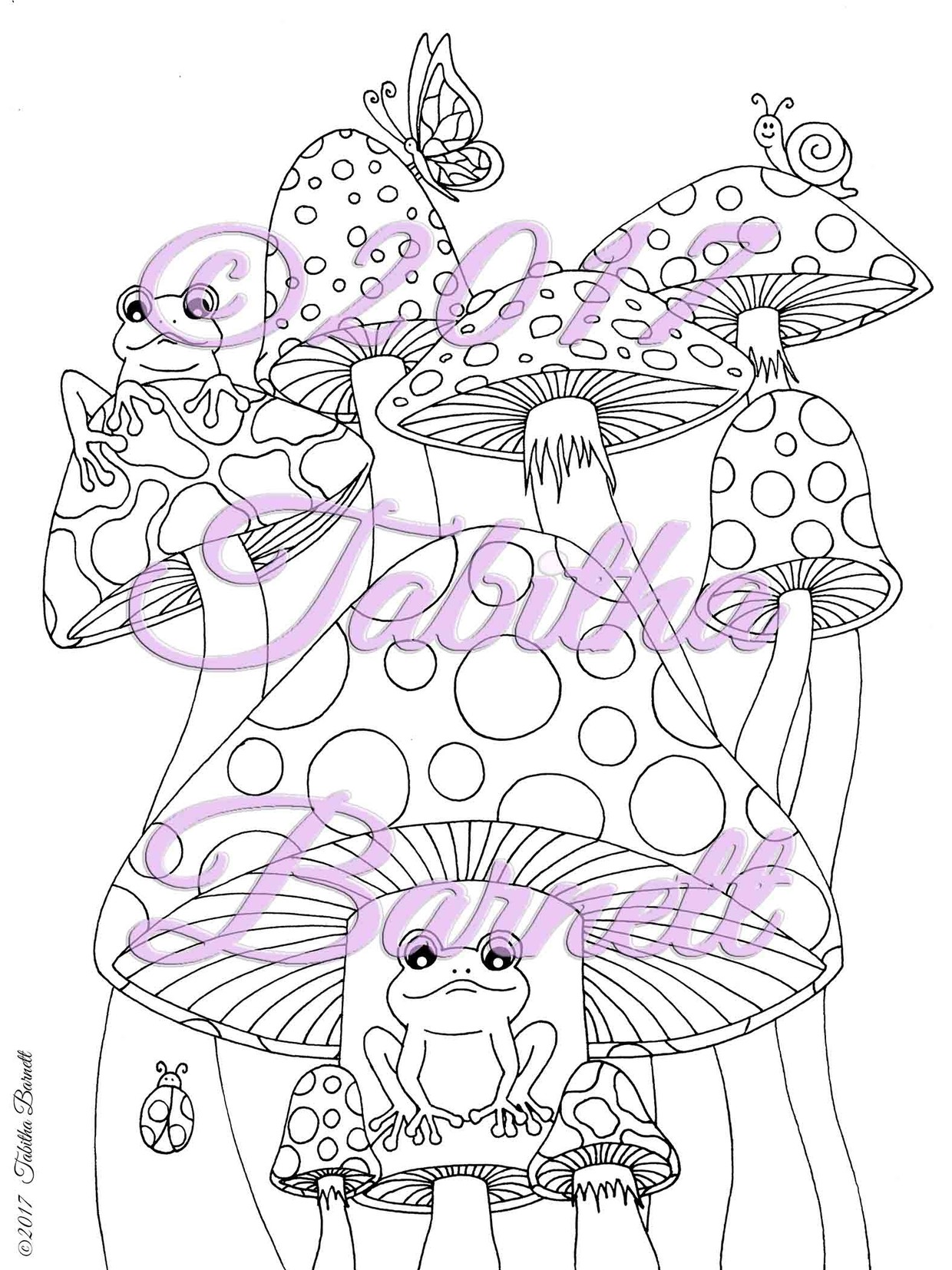 Shrooms and frogs adult coloring page jpg