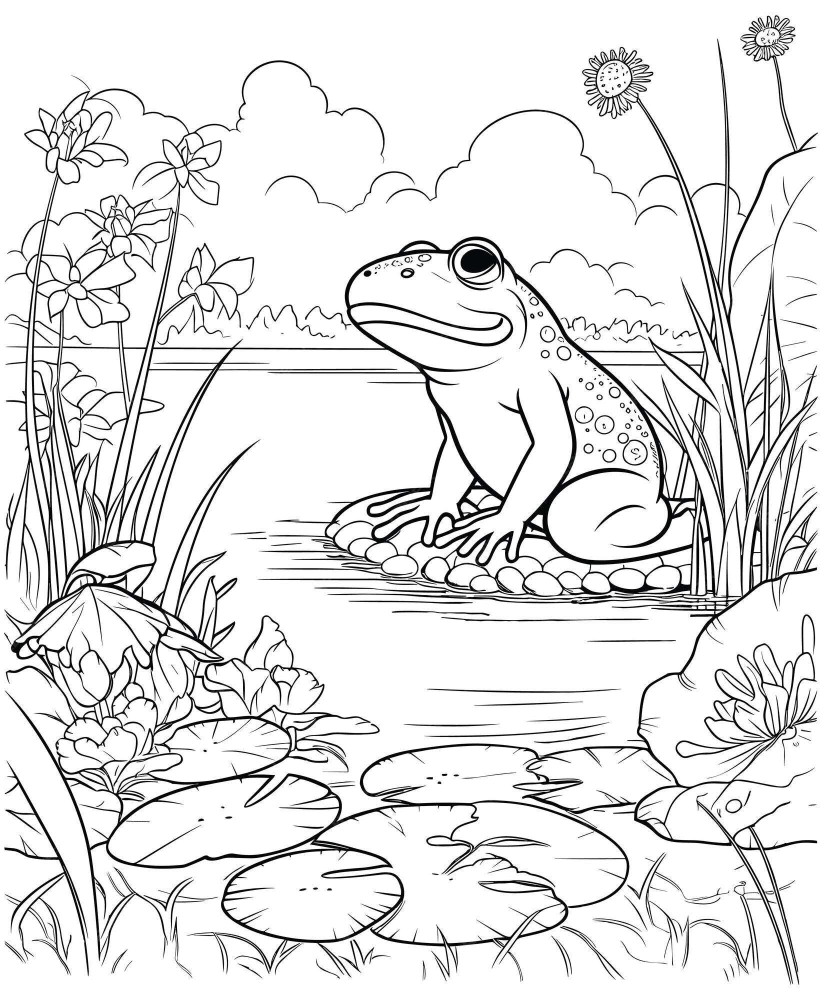 Premium vector frog coloring pages for adults